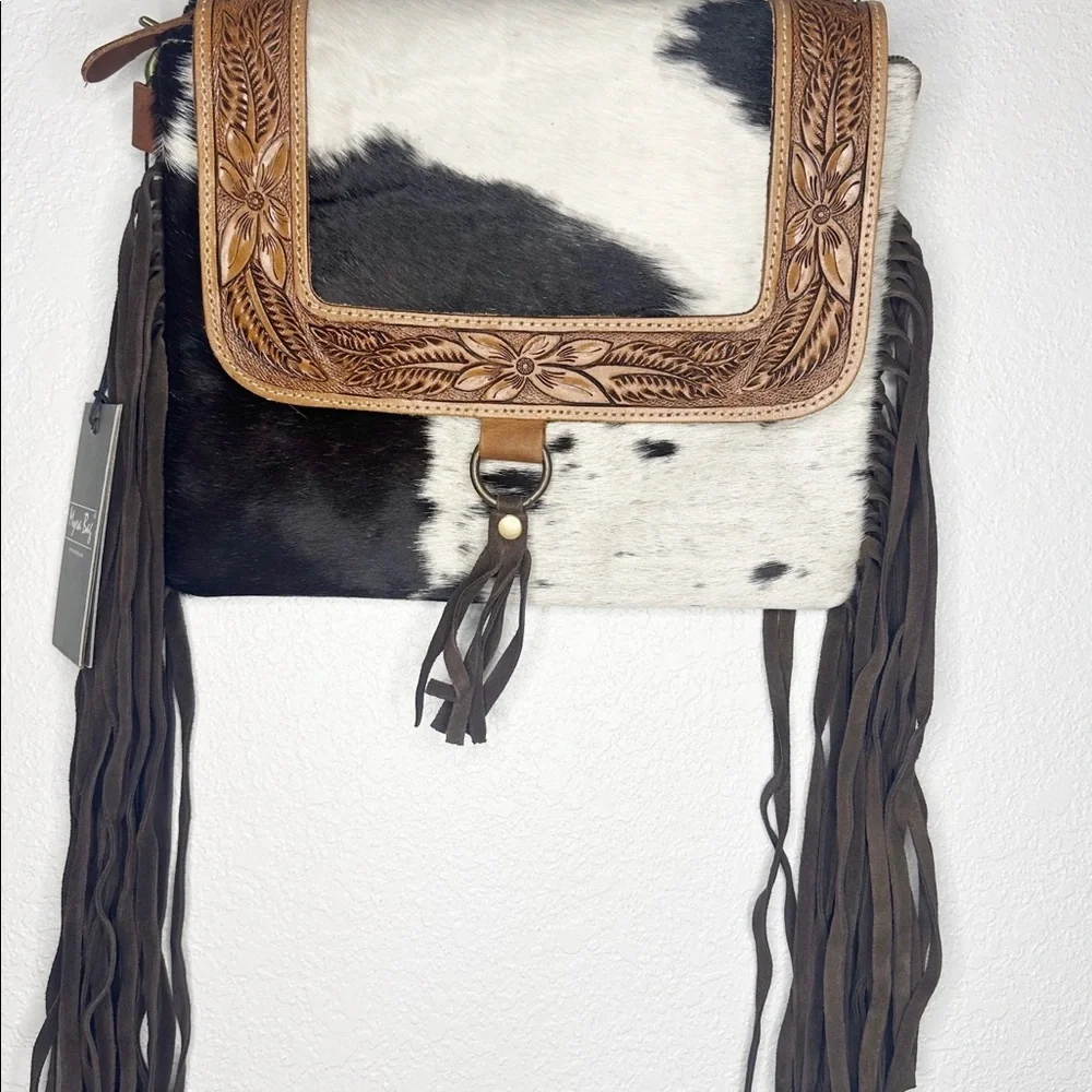 Myra Bag Leather and Hair Fringe Purse - Picture 3 of 6